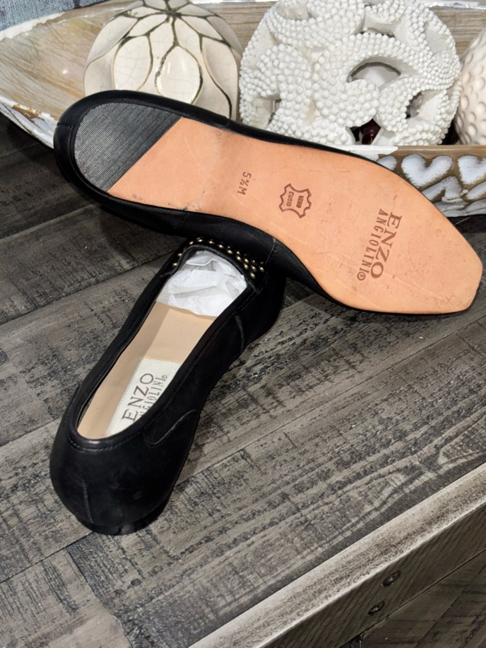 Enzo Angiolini Vintage  black leather studded flats/ slip-on loafers SZ 5.5 - Picture 11 of 13